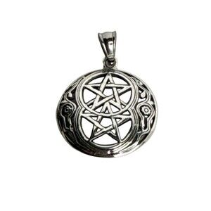 925 Sterling Silver Double Pentacle Pentagram Pendant Wiccan Pagan Amulet